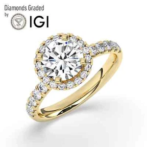 Round Solitaire Labgrown Diamond Halo Engagement Ring 18k Yellow Gold 1.65 Ct - Picture 1 of 23