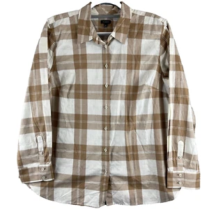 Camisa Talbots Mujer XL Beige Blanco Algodón Metálico Cuadros Botón Delantero Clásica - Imagen 1 de 10