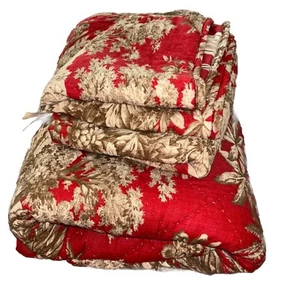 Rare Pottery Barn Matine Toile Red Floral Linen King Reversible Quilt Sham Set - Picture 1 of 11