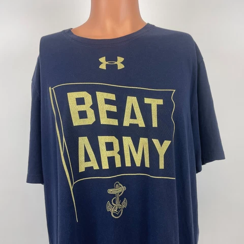 Under Armour Navy Midshipmen Football Beat Army Heat Gear T Shirt NCAA College L Cover