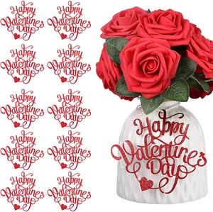 10 Pcs Happy Valentines Day Decorations Centerpieces Valentines Day Red Glitter - Picture 1 of 8