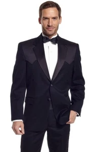 Circle S Western Sport Coat Mens Traditional Tuxedo Satin Black - CT0129 - Picture 1 of 3