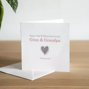 Tarjeta de 70 aniversario de boda personalizada hecha a mano - para ellos, corazón de platino - Imagen 1 de 3