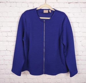 Chico's Jacket Womens Sz 2 Blue Polyester Blend Quilted Full Zip Pockets Stretch - Picture 1 of 12