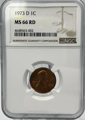 ✅ 1973 D Lincoln Memorial Cent NGC MS 66 RD Scales Label ✅ - Image 1 of 2