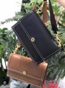 Tory Burch T Monogram Leather Shoulder Bag Almond brown (Origin $548). - Picture 1 of 20