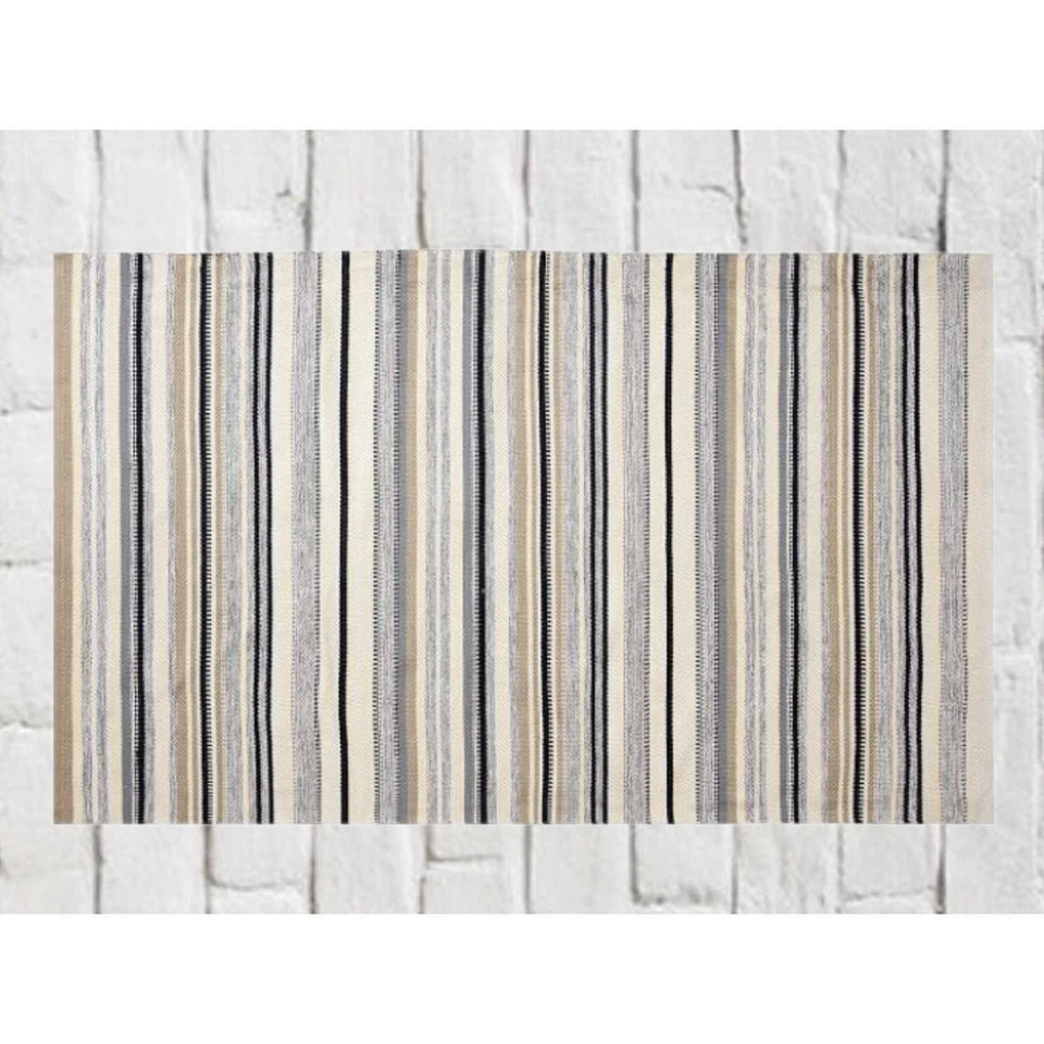 ALFOMBRA A RAYAS PB Teen PETERSON 2'x3' interior exterior neutra y gris tejido múltiple NUEVA Foto 1 de 3