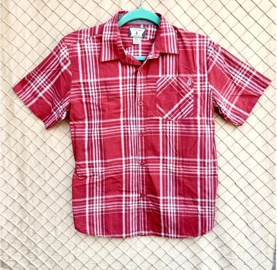 Camisa Volcom tamanho L Boy’s Lt. vermelha xadrez botão frontal - Imagem 1 de 2