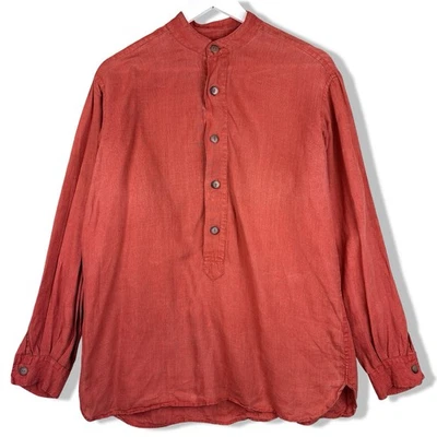 Carrier Company Collarless Linen Work Shirt Men’s Small Red Buttoned RRP £175 - Image 1 of 4
