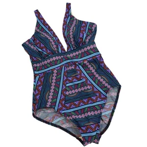 Miraclesuit Badeanzug Einteiler 10 Tribal Geo Print Bauchkontrolle gepolstert V-Ausschnitt - Bild 1 von 10