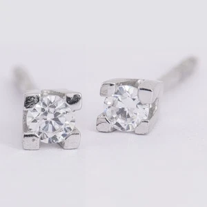 3,0 mm ø - Solitaire Brillant 0,12 ct. Diamant Ohrstecker Weißgold 585/14K - Picture 1 of 3