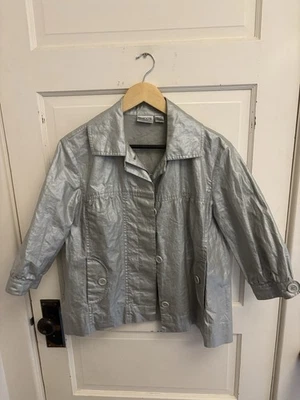 Chico's Women’s Silver Shimmer 100% Linen Jacket/ Wind Breaker Size 1 (US 8) - Image 1 of 4