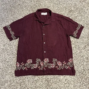 Abercrombie & Fitch Shirt Mens Large Summer Red Embroidered Button Up Beach - Picture 1 of 8