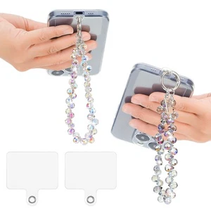2pcs Crystal Beaded Phone Wrist Strap with Tether Tab Cute Phone Bracelet Str... - Picture 1 of 7