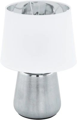 Lampada Da Tavolo Manalba 1, Luce Da Comodino in Ceramica Color Argento E Paralu - Immagine 1 di 4