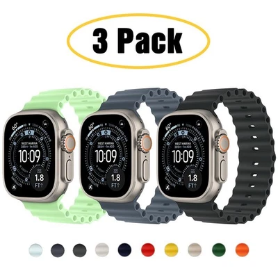 3 CONFEZIONI Cinturino Sport Ocean per Apple Watch 11 10 9 8 7 6 SE 44/45/46/49mm Ultra 3 2 - Immagine 1 di 4