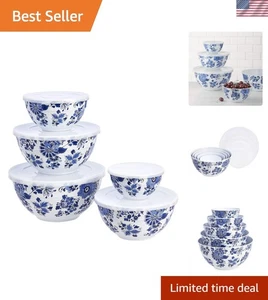 Elegante Juego de Cuencos Mezcladores de Melamina Floral de 10 Piezas con Tapas - Apto para Lavavajillas - Imagen 1 de 7