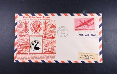 Jun 25 1941 FDC USA Scott # C25-7 Crosby Cachet VF Cover Fort Richardson Alaska - Image 1 of 2