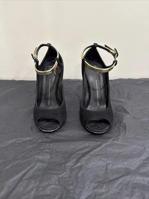 GIUSEPPE ZANOTTI women Mistico black suede open toe ankle strap pump 38.5 US 8.5 - Image 1 of 4