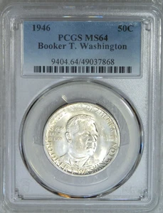 1946 P Booker T Washington mezzo dollaro PCGS MS64 Frosty appena classificato #S112A - Foto 1 di 4