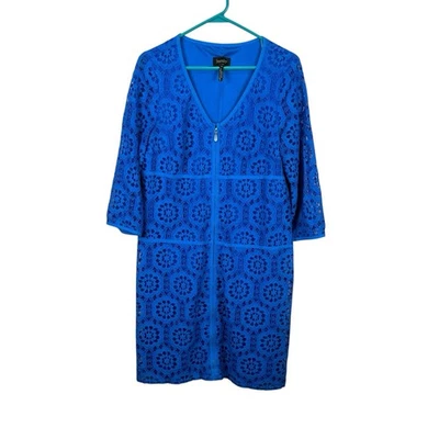 Laundry by Shelli Segal 10 Blue Lace 3/4 Sleeve V-Neck Shift Cocktail Dress - Image 1 of 4