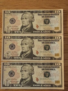 2004A $10 "STAR NOTE" BOSTON DISTRICT UNC/GEM LOT (3) CONS SERIAL # 00 START - Picture 1 of 5