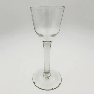 ANTIQUE GEORGIAN WINE GLASS PLAIN STEM c1750 Chips to Foot - Picture 1 of 13
