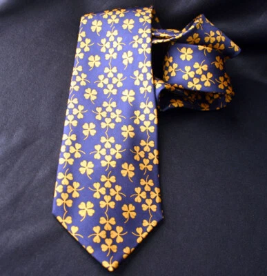 Corbata de sarga de seda azul marino trébol dorado CELINE Foto 1 de 4