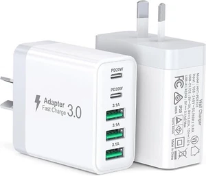 Risubo 50W 5-Port Multiple Charger, 2-PackUSB C Charger, Fast Charging Block Dua - Picture 1 of 9