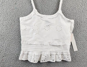 AQUA Eyelet Crop Top Girls' L White Solid Scoop Neck Pleated Sleeveless Pullover - Picture 1 of 12