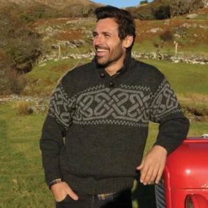 Celtic Knot Irish Sweater Merino Wool Aran Knit Pullover Button Closure - Picture 1 of 8