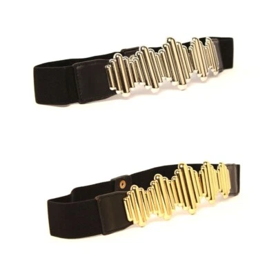 Cintura donna con fibbia oro argento cinta elastica comoda - Immagine 1 di 3