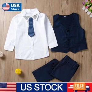 Toddler Baby Boys Gentleman Suits Bow Tie Shirt Pants and Vest Set Formal Suit - Picture 1 of 10