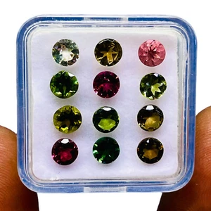 12 Pcs Natural Tourmaline 4.5mm Round Cut Multi Color Loose Gemstones 4.75 Cts - Picture 1 of 8