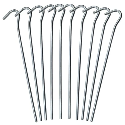 10 STÜCK Zelthering 18cm Stahl verchromt Erdnägel Tent Pegs Zeltnägel Zelthaken - Bild 1 von 3