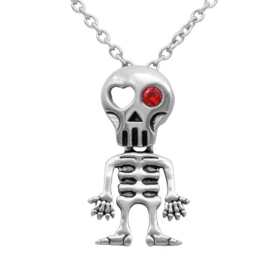 Skeleton charm necklace with red crystal stainless steel by controse - Image 1 of 4