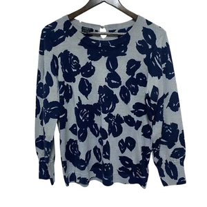 Talbots Sweater Womens XL Petite Gray Blue Floral Merino Wool Cardigan Flaw - Picture 1 of 11