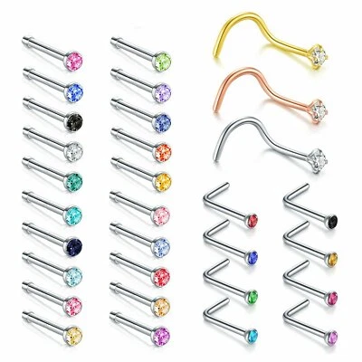 31 piezas 20G Acero Inoxidable Forma de L Circonita cúbica Anillos para Nariz Tachuelas Piercing para Oreja Joyería Corporal Foto 1 de 4