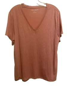 Lucky Brand Damen tiefer V-Ausschnitt T-Shirt weich dünn Strick meliert pink Größe Large neu ohne Etikett - Bild 1 von 5