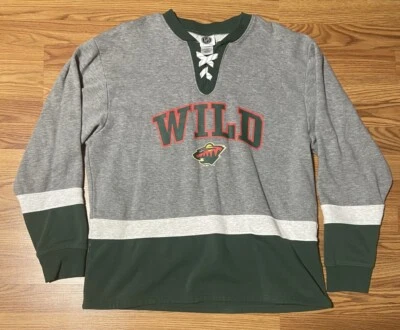 LARGE Men’s Minnesota Wild NHL Sweatshirt Fleece Winter Hockey Sweater Strings - Image 1 of 4