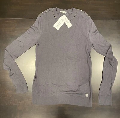 $595 Mens Versace Collection Studded Crewneck Sweater Gray M - Image 1 of 4