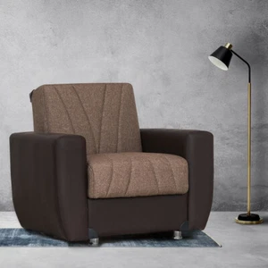 Duaa Light Brown Fabric w/Brown PU Leather Sofa Bed/Loveseat/Armchair - Picture 1 of 15