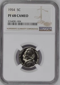 1954 Jefferson Nickel 5 Cents NGC PF 68 CAMEO, PR68CAM - Picture 1 of 5