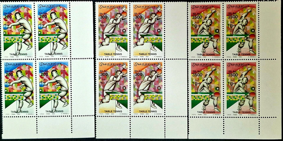 Somalia 2000 MNH - Mesa Tenis Deporte 12 Estampillas Completas 4 Juegos Bloques Esquineros Foto 1 de 4
