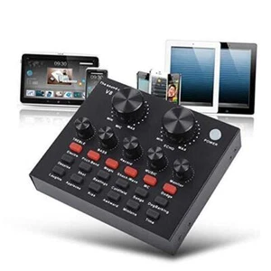 V8-Live Sound Card, USB External V8 Karaoke Recording Mobile Audio Mixer, black - Picture 1 of 8