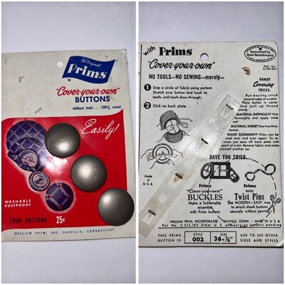 Various Vintage Prims Cover Your Own Buttons 100% Metal USA No Tool DIY - Image 1 of 3