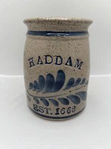Vintage Stoneware Salt Crock-Eastham Pottery-HADDAM EST. 1668 SIGNED - Picture 1 of 4