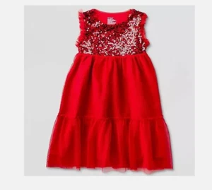 Girls' Adaptive Sleeveless Sequin Tulle Dress - Cat & Jack Red XS 4/5 - Picture 1 of 4