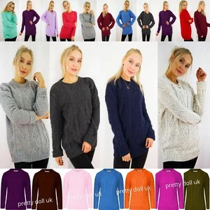 Maglione donna manica lunga maglia grossa cavo girocollo maglione invernale - Foto 1 di 34