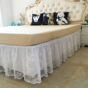 New Bed Skirt Double Layer Lace Ruffle Elastic Fitted Sheet Valance Comfort UK - Picture 1 of 19